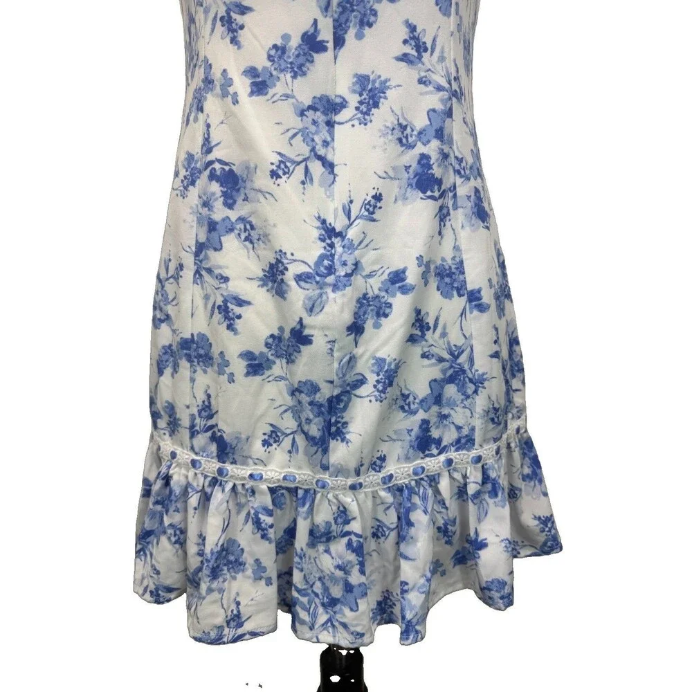 Altar'd State Floral Bow Dress Med White Blue Babydoll Short Ruffle Sweetheart - Picture 9 of 12